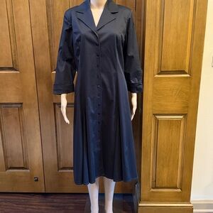 Ellen Tracy sz 12 Heavy Cotton lined black dress. 43” L 19.5”across. Bottom kick